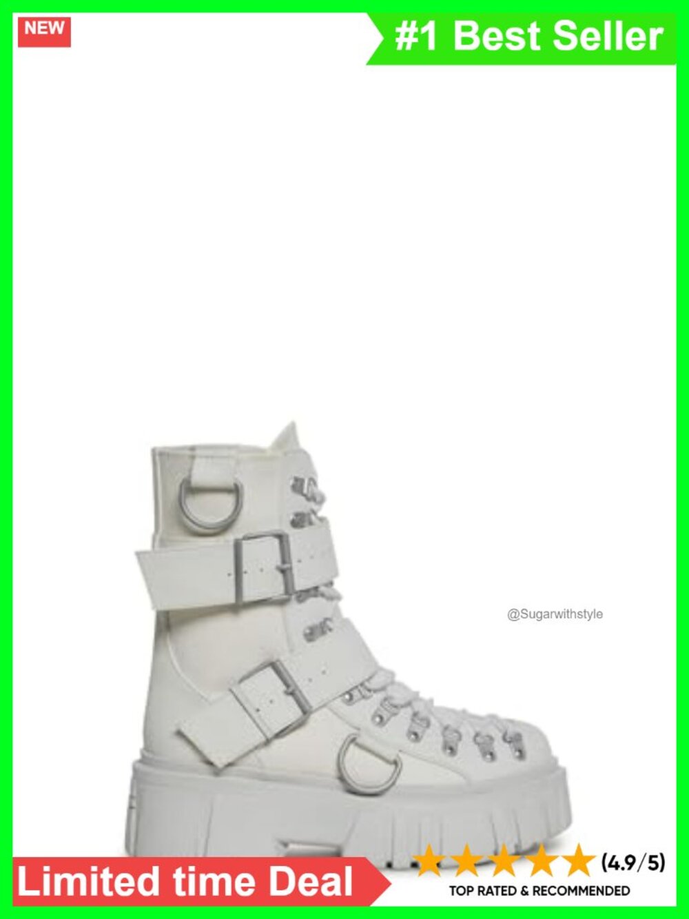 Chunky Vegan Leather Combat Boots with Buckles D-Rings Side Zipper